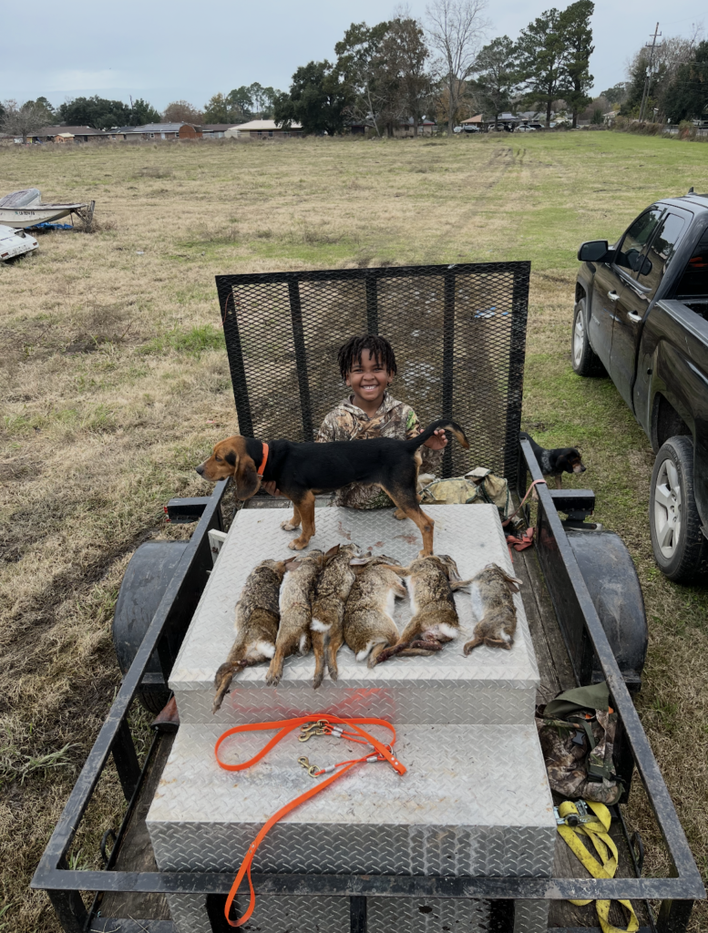 7 year old son on a rabbit hunt