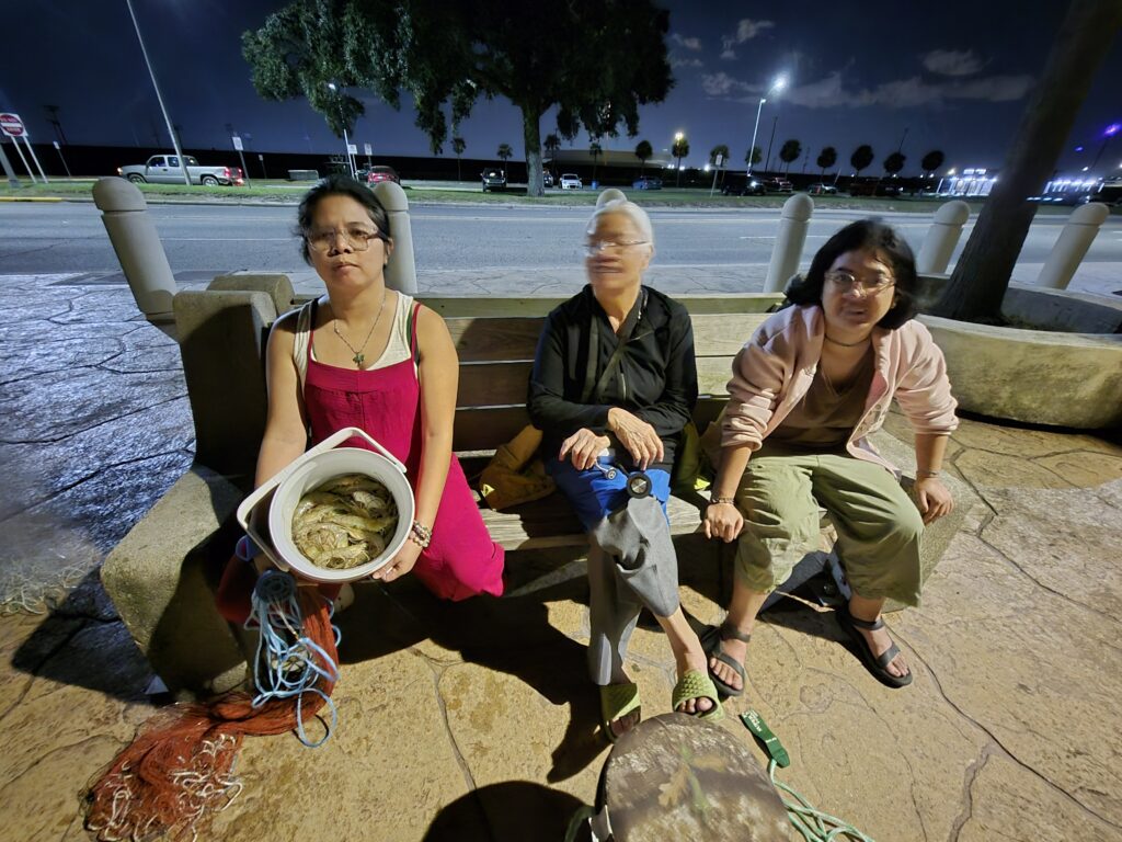 Casting for shrimp at the lake